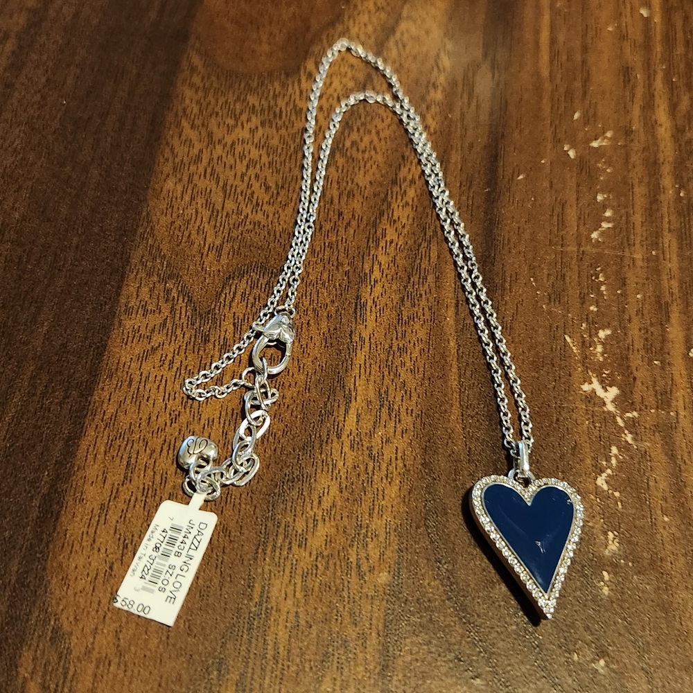 BRIGHTON DAZZLING LOVE BLUE NAVY heart necklace REVERSIBLE NEW love crystals